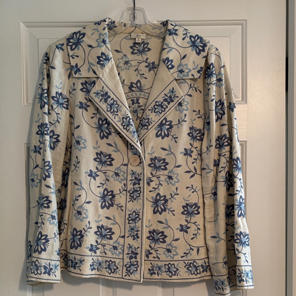 J. Jill Blue Floral Embroidered Blazer